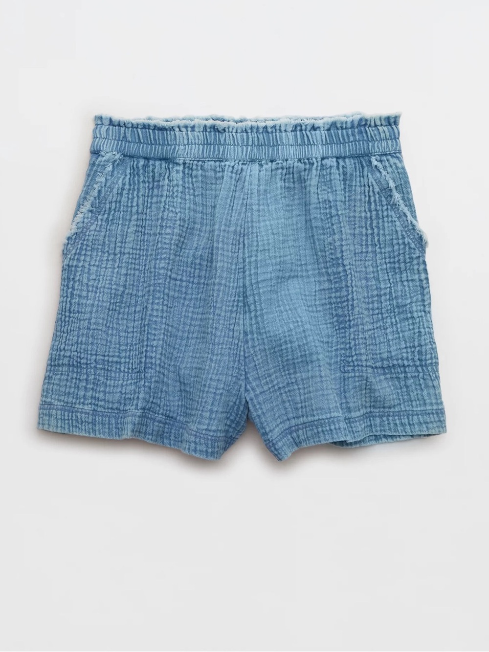 Aerie Gauzy High Waisted Blue Cotton Raw Edge Lounge Shorts M Pockets Beach - Picture 3 of 13